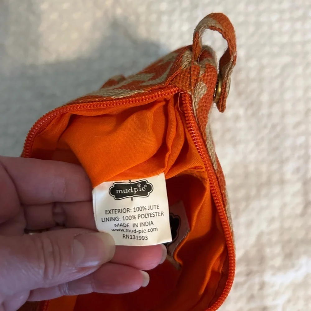 Mudpie orange & jute tan mini bag, geometric pattern, travel, party, mini
